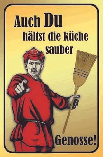 mrdeco Holz Schild 12x18cm Auch du hältst die Küche sauber Genosse Holzschild