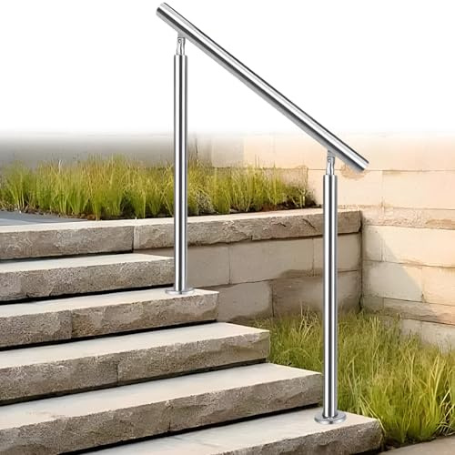 Modern Stainless Steel Hand Rails for Outdoor Steps, Floor Mounted Stair Railing Adjustable Garden Transitional Handrail with Installation Kit, Round Pipe Brushed Silver Finish ( Color : Height 95cm ,