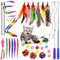 Tophoniex Interaktives Katzenspielzeug Spielzeug mit Federn 33 Stück Spielzeug Katze mit 2 Skalierbar Stangen 14 Katzenangel Ersatzfedern mit Anhänger,2 Zauberstab Regenbogenspielzeug