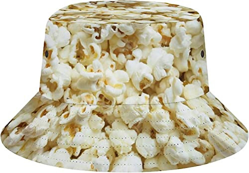 Zltegako Fischerhut, lustig, realistisch, für den Sommer, Fischerhut für Damen und Herren, Unisex, verstaubar, Strand-Sonnenhut für Reisen, Outdoor, Popcorn, One size