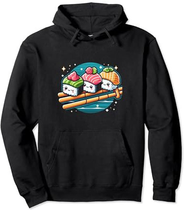 Sushi Deslizándose en Palillos Divertidos Kawaii Anime Comida Japonesa Sudadera con Capucha