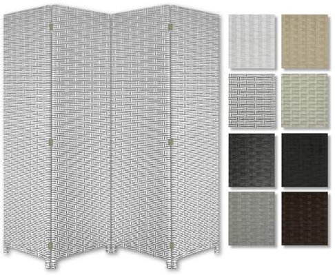 HEXIM Paravent 180x180 cm - Trennwand 4-teilig klappbar für Innenbereich - Spanische Wand Raumteiler Privatsphäre freistehend Heimbüro (LR193-weiß & schwarz)