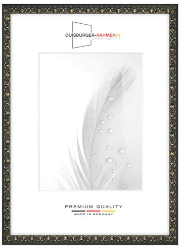 DR111 - Marco de fotos de madera maciza, estilo vintage, retro, 60 x 80 cm, color negro y dorado barroco, incluye cristal sintético irrompible antirreflectante, marco para pósteres, puzles, collage de