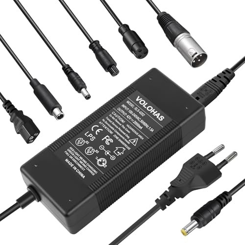 VOLOHAS 42V 2A Chargeurs de Trottinette, Hoverboard, Chargeurs de Vélo Électrique Câble de Chargement avec 1 + 6 Ports d'Interface Chargeur de Batterie au Lithium 36V Adaptateur de Chargeur