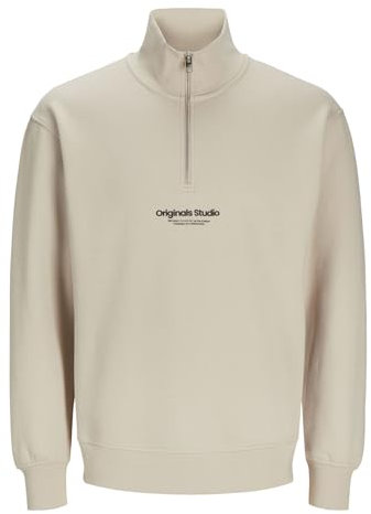 JACK & JONES Herren Sweatshirt Sweat Quarter Zip, Farbe:Beige, Artikel:-Moonbeam, Größe:M