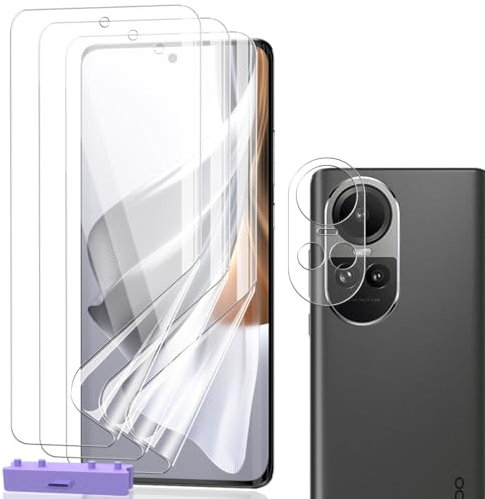 AnnhanT Protector Pantalla para OPPO Reno 10/Reno 10 Pro, Película de TPU Flexible [sin vidrio] 3 Piezas y Cristal Templado de Lente cámara 3 Piezas. HD Claro para OPPO Reno 10/Reno 10 Pro