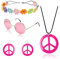 Hippie Kostüm Accessoires,4 Stück Hippie Accessoires,Hippie Kostüm Zubehör,Hippie Kostüm Set mit Sonnenbrille Friedenszeichen Halskette Ohrringe Stirnband,Hippie Schmuck für Party Fasching Karneval