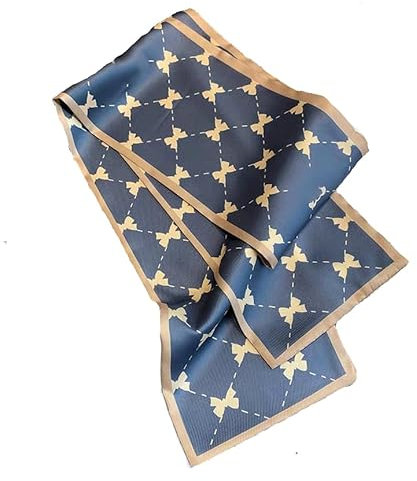 GIMIRO Satin Seidenschal Doppelschichten 150 x 16cm Krawatte Blumen Taillengürtel für Blazer, Mantel, Kleid (Bluish Black Khaki Bowtie Plaid)