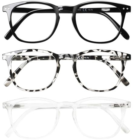 COJWIS Lesebrille 3er Pack Herren Damen Brille Runder Rahmen Blaulichtfilter Federscharnier Leser Schwarz/Schildpat Brillen (Schwarz Schildpatt Durchsichtig, 2.50, x)