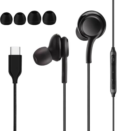 Wonvify Cuffie USB C, Auricolari USB C In Ear, Cuffie Type C auricolari con Filo, Hi-Fi Stereo con Microfono per Sa-msung Galaxy S23 S24 S22 Ultra A55 A35 A53 A33 A54 5G NOTA10, Nero