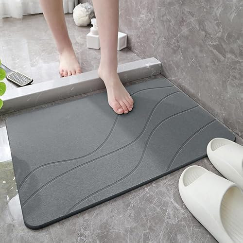 Pinkrin Harte Diatomite Stein Badematte 60x40 cm, Stone Bath Mat Schnelltrocknend, Super Absorbierende Steinmatte Badezimmer Pflegeleicht, rutschfest Kieselgur Badematte für Badezimmer, Küche