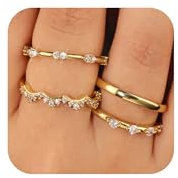 ALEXCRAFT Ringe Set Gold Damen Frauen Wasserfest 14K Ring 925 Vergoldet für Freundin Mama 4 Stück