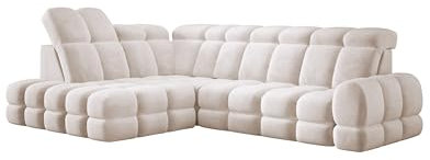 DomoHome Ecksofa Tollo Creme Salvador-Stoff Linke Seite 302x217x105 cm, L-Form Sofa mit Schlaffunktion, Bettkasten 120x85x17 cm, Elektrisch Verstellbar