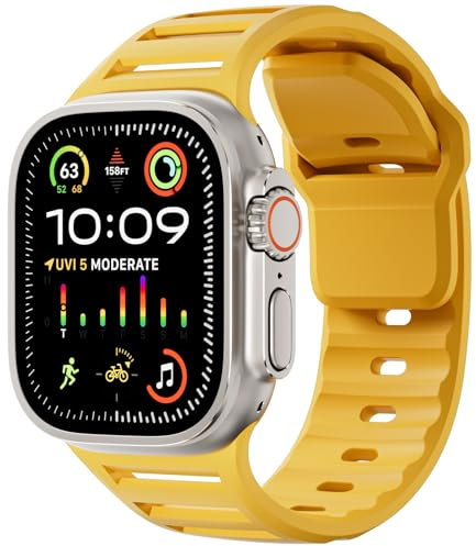 NEYENS Cinturino sportivo in silicone per cinturino Apple Watch Ultra 49mm 45mm 44mm 42mm Series10 46mm 42mm cinturino da polso Correa braccialetto Series 9 8 7 6 SE 5 4 cinturini per orologi(Yellow,4