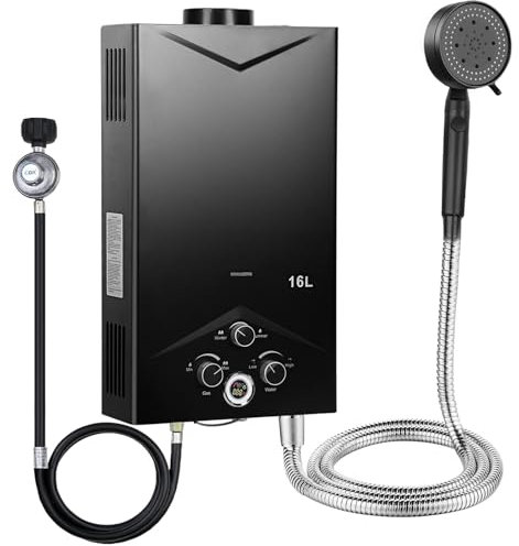 ilkqeppe Gas -Instantaneous -Warmwasserbereiter, 4,21 gpm 16 -l -Gas -Heißhitzer, Tankerhitzer, tragbarer tankloser Instantkessel mit digitalem Display, Sprinkler Schwarz