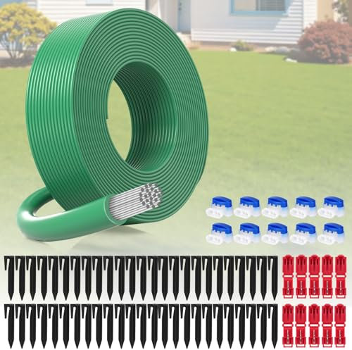 AOOSU Ground Spikes for Robotic Lawnmower, 50m Boundary Cable for Robotic Lawnmower, 10Pcs Connectors, 10Pcs Connection Clamps, 50Pcs Ground Anchor Hooks Lawn Robot Accessories Set with All Models