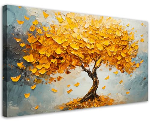 Feeby Bilder - Foto Geschenk - Goldene Baum-Abstraktion - 120x60 1tlg - Leinwandbilder Wohnzimmer - Wandbild über dem Bett - Bild Schlafzimmer - Aesthetic Zimmer Deko - Modern Pictures