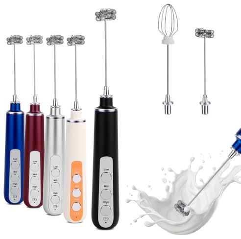 Electric Coffee Milk frother, Handheld Milk frother, USB Rechargeable, 1 Milk Frothing Head, 1 Stirring Head, Suitable for Matcha, Coffee, Latte, Cappuccino, hot Chocolate (Black)