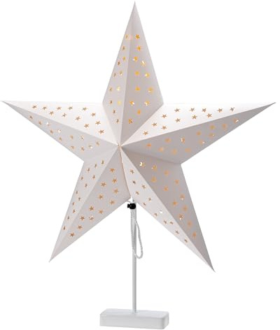 IC Winterworld LED Tischleuchte mit Sternen-Lampenschirm und Metallfuß | Ø 60 cm x 75 cm | 6/18 Stunden Timer | batteriebetrieben | weiß
