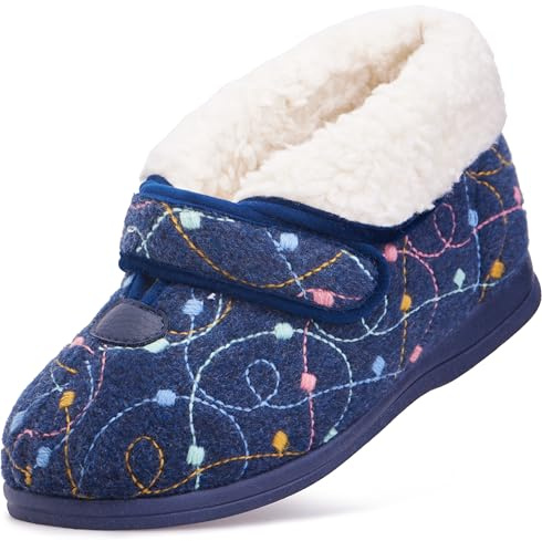 Cosyfeet Dreamy - Navy Festive - 5-6E - Extra Wide Women's Slippers