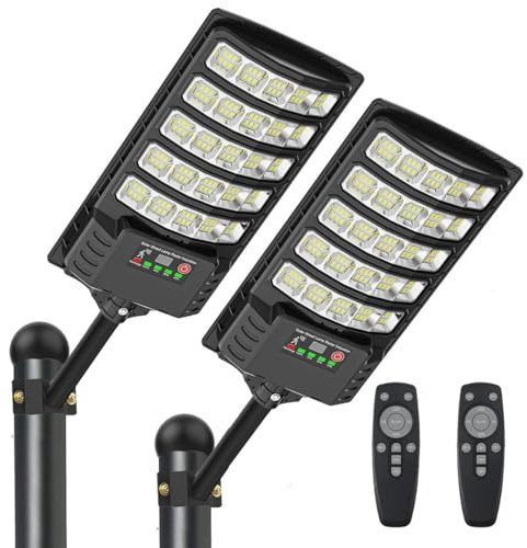 KOOVIVA Lumière de Rue Solaire Extérieure, 1000W LED Grande Lampe Solaire pour Parking étanche avec Capteur de Mouvement et Télécommande, 6000K Lumière de Sécurité Extérieure pour Yard et Parking