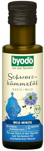 Byodo Bio Schwarzkümmelöl Nativ I 6 x 100 ml Glasflasche | Kaltgepresstes Speiseöl aus reiner Saat I Milde Schärfe & Kräuter-Frische I Vegan & Halal in Braunglas