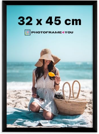 Photoframe4you - Bilderrahmen 32x45 cm Kunststoff mit Acrylglas - Schwarz | Für Poster, Fotos, Puzzles und Urkunden, leichtes Kunststoffprofil für Wanddeko im Hoch- und Querformat - Nancy
