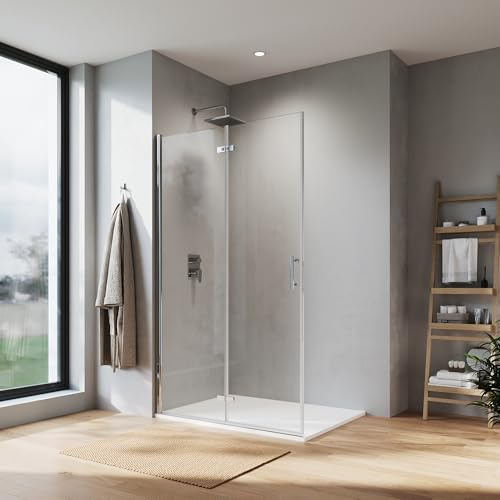 SONNI Walk In Duschwand 75 x 195 cm Silber falttür 6 mm NANO Glas Drehfalttür Duschtrennwand Duschtür faltbar Duschabtrennung Falt