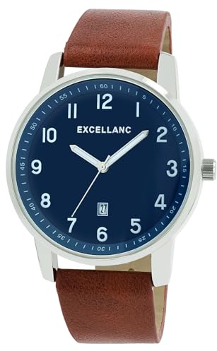 Excellanc Herren Armbanduhr aus Kunstleder in Braun, in Einer Länge von 26 cm, Klassisches Design für jeden Mann