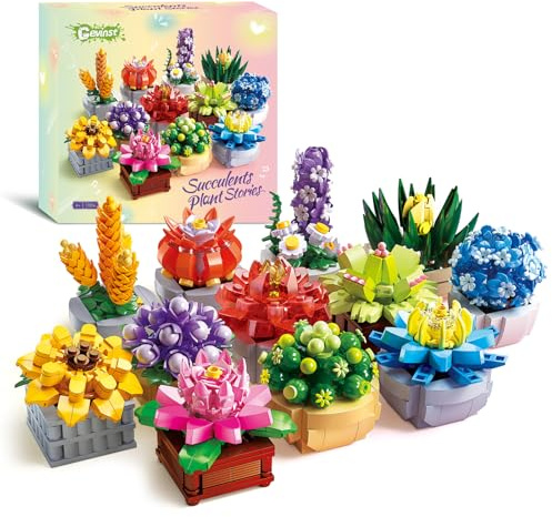 QiqoPoyee Botanicals Succulents, 12pcs Flowers Succulents Bonsai Set 4.9mm | Botanical Collection, Succulent Plant Building Kit for Home Office Desk Décor Gift for Women Men