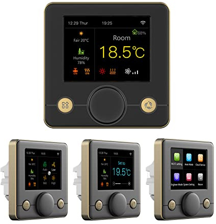 Thermostat Intelligent WiFi avec Écran LCD RGB 2,8 Pouces, Contrôleur de Température Constante 3A pour Chauffe - Eau - Programmable Hebdomadaire, Commande Vocale, Connectivité (Noir et Or)