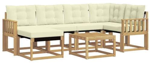 vidaXL Outdoor-Sofagarnitur mit Kissen 7 pcs Weiß und Creme, Garten-Sofa-Set, Moderne Outdoor-Möbel, Elegante Patiositzgelegenheiten, robuste Textilene-Sofas