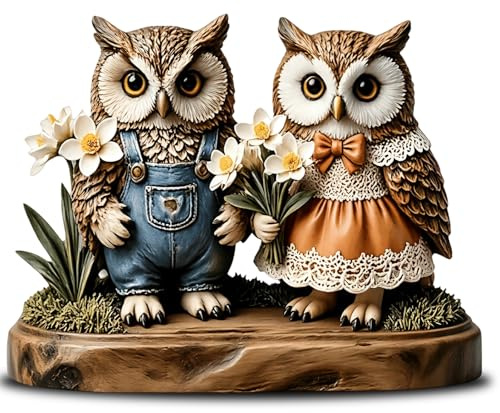 Riveta Holz Eulen Deko, 2D Flach Holzfiguren Tierornament für Büro Schreibtisch Deko Wohnzimmer, Niedliche Eulen Geschenke für Enthusiasten Home Decor Geschenkidee, Regaldekoration