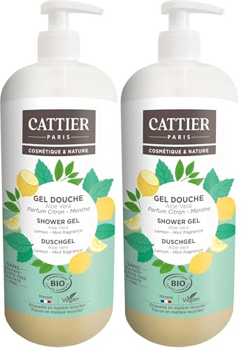 Cattier - Gel douche sans sulfate Parfum Citron - Menthe 1L (Lot de 2)