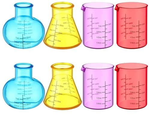 Ngbbby 8Pcs Plastic Beakers Colorful Beaker Set with Different Shapes Plastic Educational Science Kits for DIY, Experiment, Chemistry, Studies, Beakers