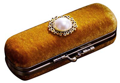 Lippenstiftbox aus Samt mit Spiegel Retro für Unterwegs | Elegante Aufbewahrungsbox, Passt in Tasche, ein Fach für Einen Stift, Kompakt und Handlich