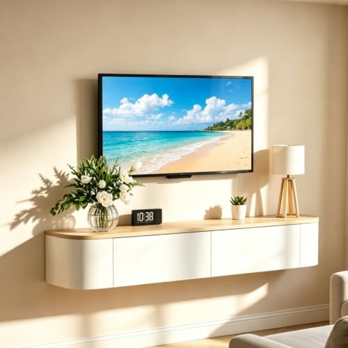 YLGJ&TIDY Floating TV Stand 120CM, Wall Mounted TV Cabinet, Modern Media Wall Floating TV Unit, Mounted TV Table with 2 Pull-Out Doors, TV Stands Cabinet for Living Room, Bedroom, White+Oak