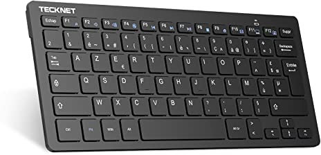 TECKNET Clavier sans Fil Mini 2.4G, Ultra-Mince AZERTY Clavier Batterie Longue Durée avec 12 Raccourcis Multimédias, pour Windows 11 10, PC, Ordinateur Bureau/Portable