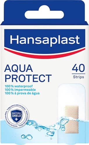 HANSAPLAST AQUA PROTECT - Pansements 100% Waterproof Aqua Protect - 100% Résistants à l'Eau - Pour Toutes Sortes De Petites Plaies - Pouvoir Adhésif Très Elevé - 40 Pansements Prédécoupés