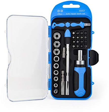 Gunpla 29pcs Screwdriver Socket Bit Set Ratchet Holder Bar Adapter Driver Mini Combination Tool Set Household Hand Tool Home Repair Kit Magnetic Ratcheting with Plastic Toolbox Storage Case