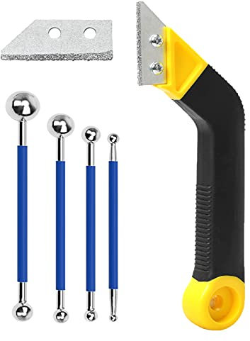 Grout Remover Grout Rake Tile Grout Saw Removing Tool with 1 PCS Replacement Accessory, 4 Pieces Double Ball Ended Tiling Tool