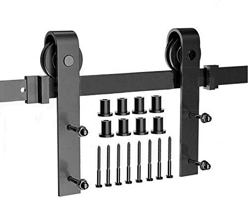 Binario per Porta Scorrevole Kit, Nero Kit Porta Scorrevole, La Porta Scorre Silenziosamente Senza Attriti, Facile da Montare, Portata100 kg, Molteplici Modelli e Lunghezze (300cm/9.8FT, Classic)