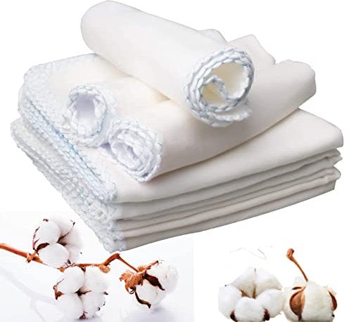 Lanjue 10 PCS Muslin Face Cloths, 12 x 12 Inch 100% Cotton Soft Skin-Friendly Muslin Squares Reusable White Muslin Cloth Machine Washable for Makeup Removal, Baby Bibs, Mouth Wipes, Face Wash Cloths