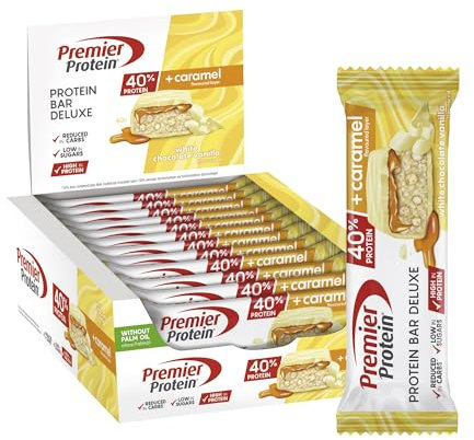 Premier Protein - Protein Bar Deluxe 40% - White Chocolate Vanilla - 12x50g - Low sugar - Low Carb - palmölfrei