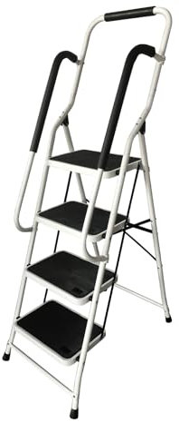 Escabeau 4 Marches Pliant avec Sécurité Rail de Support Acier Escabeau Pliable 4 Marches Échelle pour Cuisine Bureau Utilisation