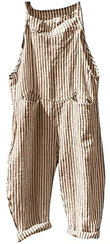 DRILEND Damen Overalls, Gelb, S (74-84), Hohe Taille, Locker, Denim, Gestreift, Dunkel, Maschinenwäsche