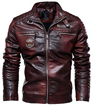 Naxxramas Giacca in Pelle da Uomo Giacca Tuta da Moto Giacca per il Tempo Libero all'aperto Giubbotto Classico Moda Giacca (Rosso,S)