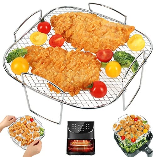 BYKITCHEN Zubehör für Heißluftfritteuse, Quadratisches 304 Edelstahl Rack für Air Fryer Basket Tray/Ofen, Airfryer Zubehör für Cosori 5.5L xxl, Instant, Tower, Gourmia Air Fryer