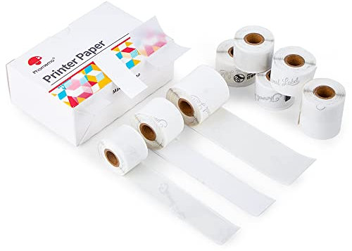 Phomemo-Papier-Kompatibel mit M02S/M02Pro Mini Thermodrucker, weißes Band (15mm*3.5m, 3 Rolls), klares Band (15mm*3.5m, 3 Rolls), halbtransparentes Band (25mm*2.5m, 2 Rolls)