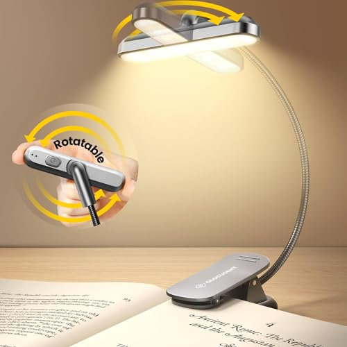 Glocusent Rotatable Reading Light for Books in Bed, 22LEDs Dual-Row Design with Timer, Stepless Dimming & Color Adjustment, 1000mAh Rechargeable Book Light for up to 100hrs, Ideal for Book Lovers